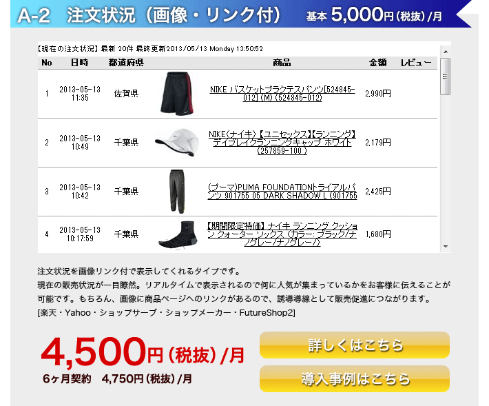A-2．注文状況（画像・リンク付）　4,500円（税抜）/月